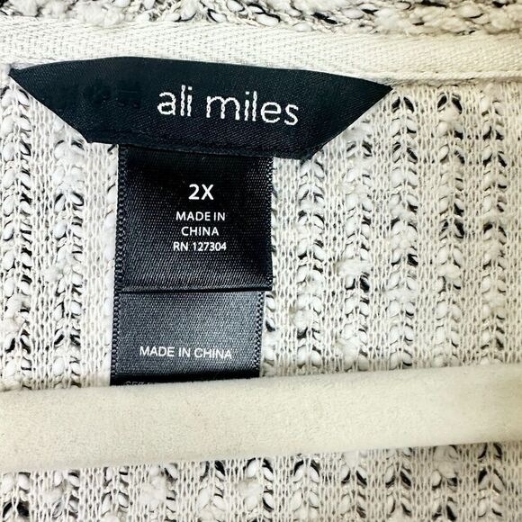 Ali Miles Cowl Neck Sweater Fringe Yarn Knit Size 2X Natural Boucle Chenille - Picture 5 of 8